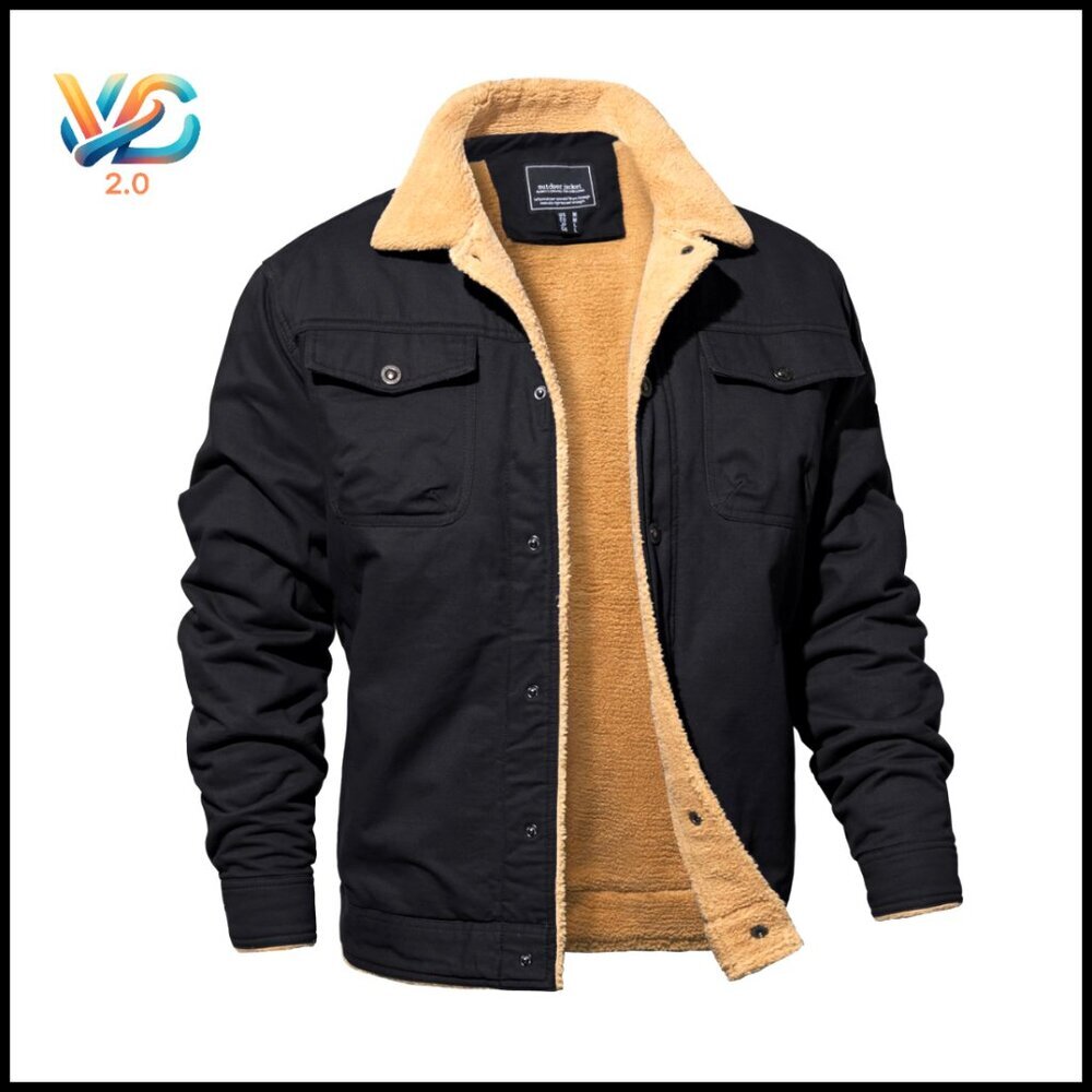 Men's Cotton‎ Cargo Jacket Sherpa Fleece Lined Winter Work Coat 5 Pockets